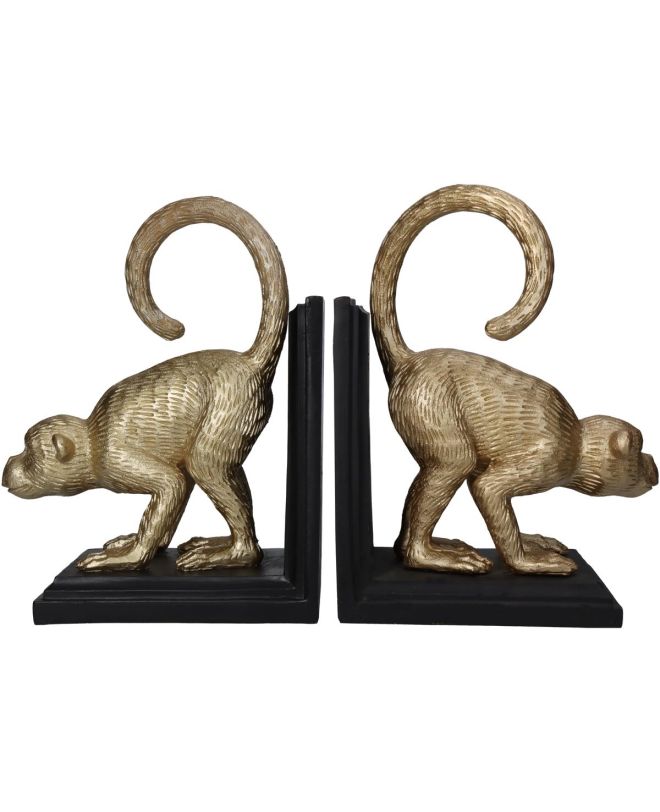 Βιβλιοστάτης Πίθηκος Χρυσό Polyresin 37.6x12x24cm Σετ 2Τμχ