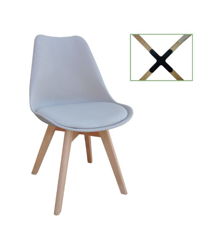 MARTIN Kαρέκλα Metal Cross Ξύλο, PP Γκρι, Μονταρισμένη Ταπετσαρία  49x56x82cm