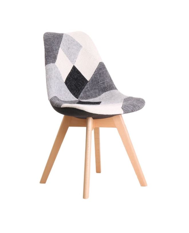 MARTIN Kαρέκλα Ξύλο PP, Ύφασμα Patchwork Black & White  49x57x82cm