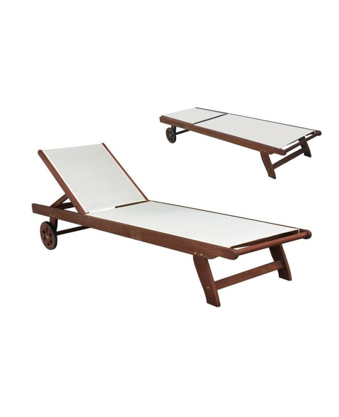 CRICKET Ξαπλώστρα Ξύλο Acacia Καρυδί, Textilene Άσπρο  66x195x30cm