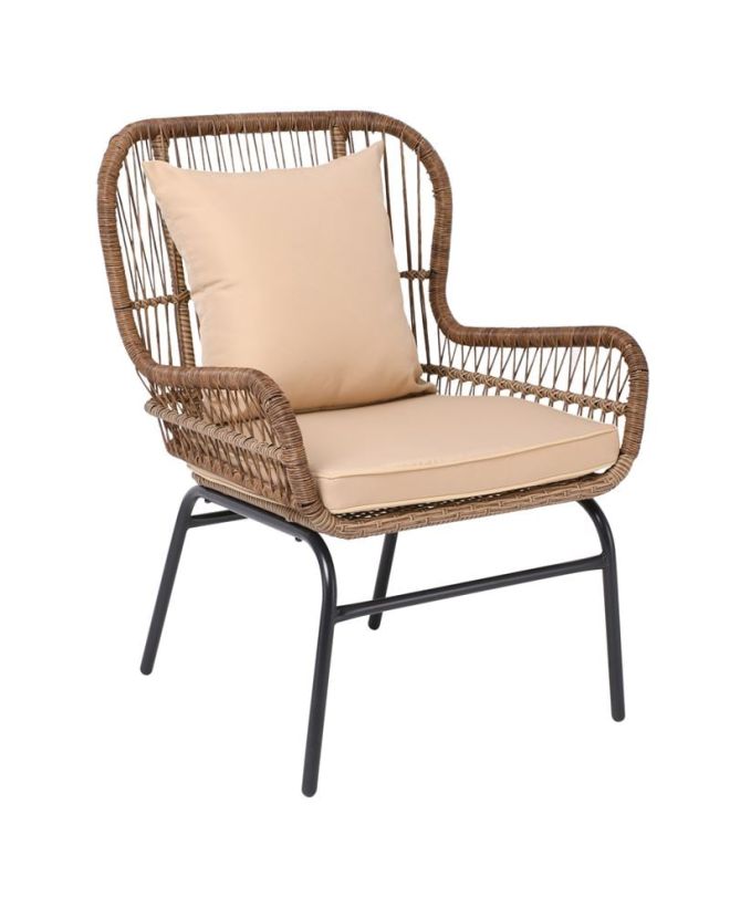 SALSA MAX Πολυθρόνα Μέταλλο Βαφή Μαύρο, Wicker Φυσικό, Μαξιλάρι Μπεζ  64x69x89cm