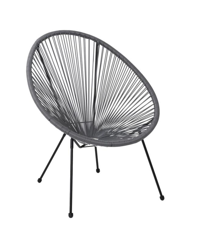 ACAPULCO Πολυθρόνα Μέταλλο Βαφή Μαύρο, Rattan Γκρι  73x76x89cm