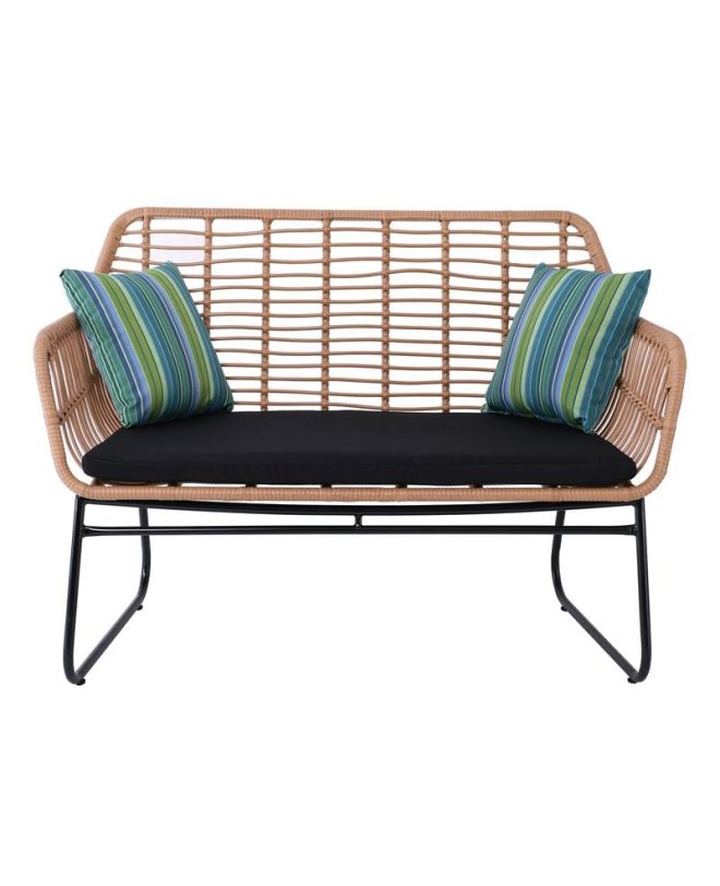 SALSA Καναπές Κήπου 2Θέσιος Μέταλλο Βαφή Μαύρο, Wicker Φυσικό, Μαξιλάρι Μαύρο  120x70x86cm