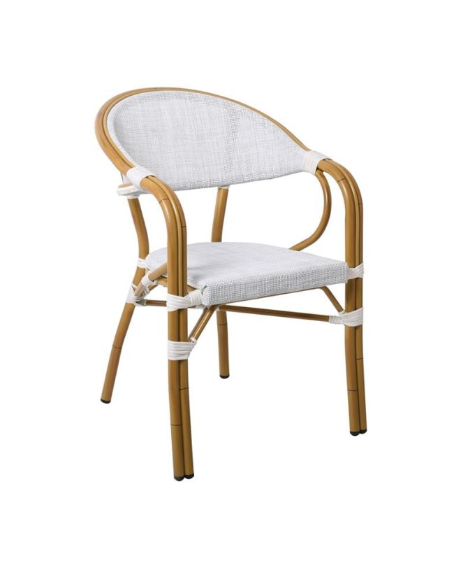 VEGERA Πολυθρόνα Dining Αλουμίνιο Βαφή Φυσικό Textilene Εκρού, Στοιβαζόμενη  57x58x83cm