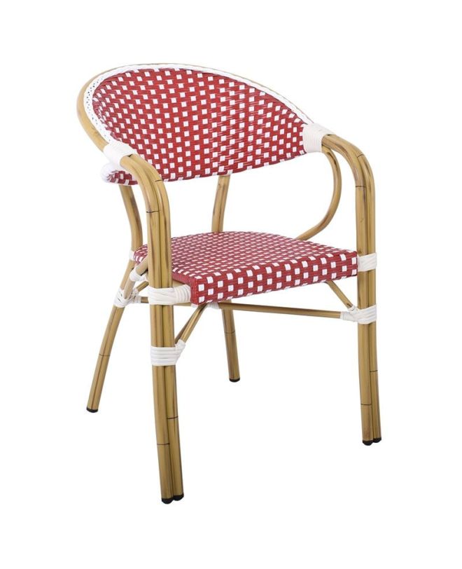 PARIS Πολυθρόνα Dining Αλουμίνιο Φυσικό, Wicker Άσπρο - Κόκκινο, Στοιβαζόμενη  57x59x84cm