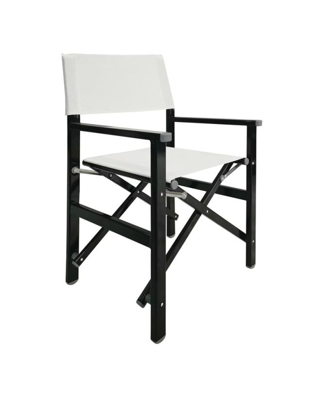 Σκηνοθέτη Πολυθρόνα, Αλουμίνιο Μαύρο (1,2mm), Textilene Άσπρο, Πτυσσόμενη (2,75kg)  54x50x88cm
