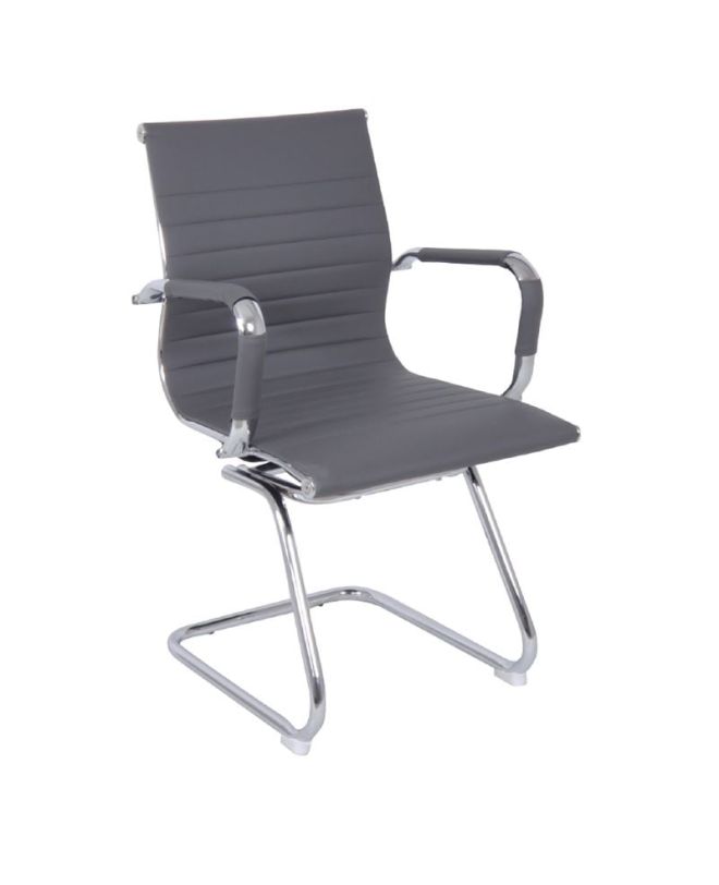BF3300V Πολυθρόνα Γραφείου Επισκέπτη, Μέταλλο Βάση Χρώμιο PU Γκρι  55x60x91cm