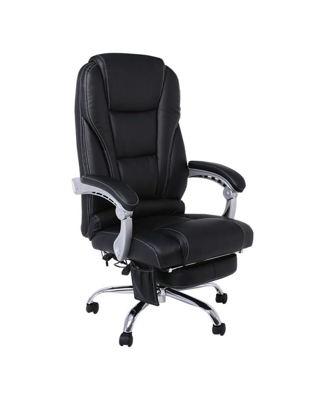 BF8550 Massage Relax Πολυθρόνα Γραφείου Διευθυντή, Βάση Χρώμιο με Υποπόδιο, Pu  Μαύρο  68x64-135x118/127cm
