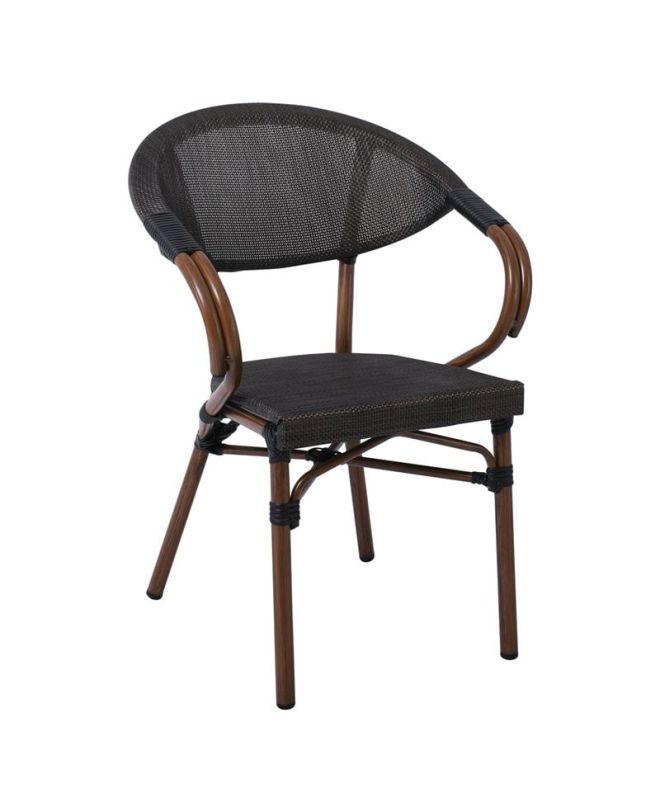 COSTA Πολυθρόνα Dining Αλουμινίου, Απόχρωση Καρυδί Textilene Μαύρο  58x57x83cm