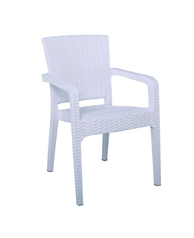 LORA Πολυθρόνα Κήπου Στοιβαζόμενη, PP (Rattan Look) Απόχρωση Άσπρο  57x57x87cm