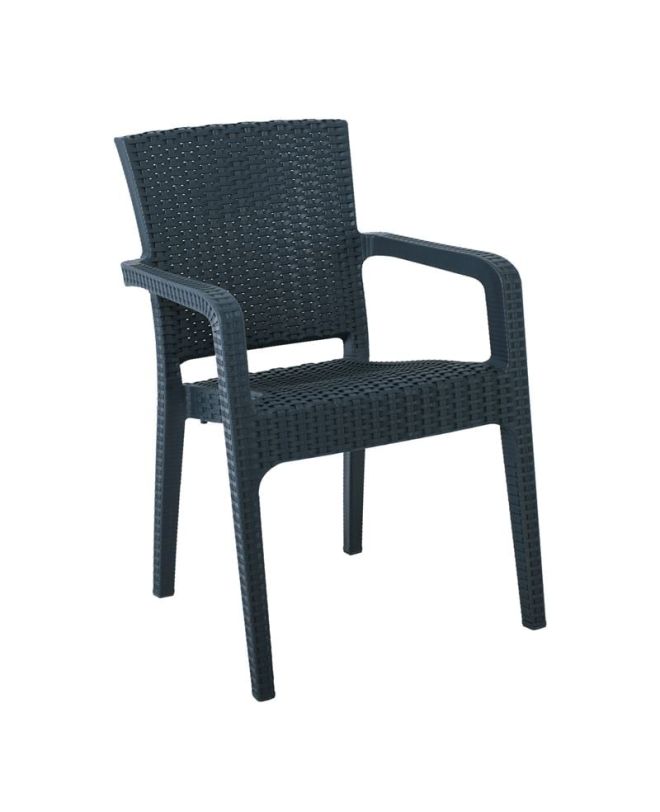 LORA Πολυθρόνα Κήπου Στοιβαζόμενη, PP (Rattan Look) Απόχρωση Ανθρακί  57x57x87cm