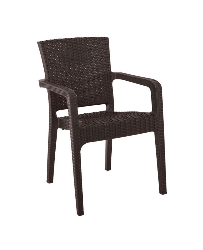 LORA Πολυθρόνα Κήπου Στοιβαζόμενη, PP (Rattan Look) Απόχρωση Καφέ Σκούρο  57x57x87cm