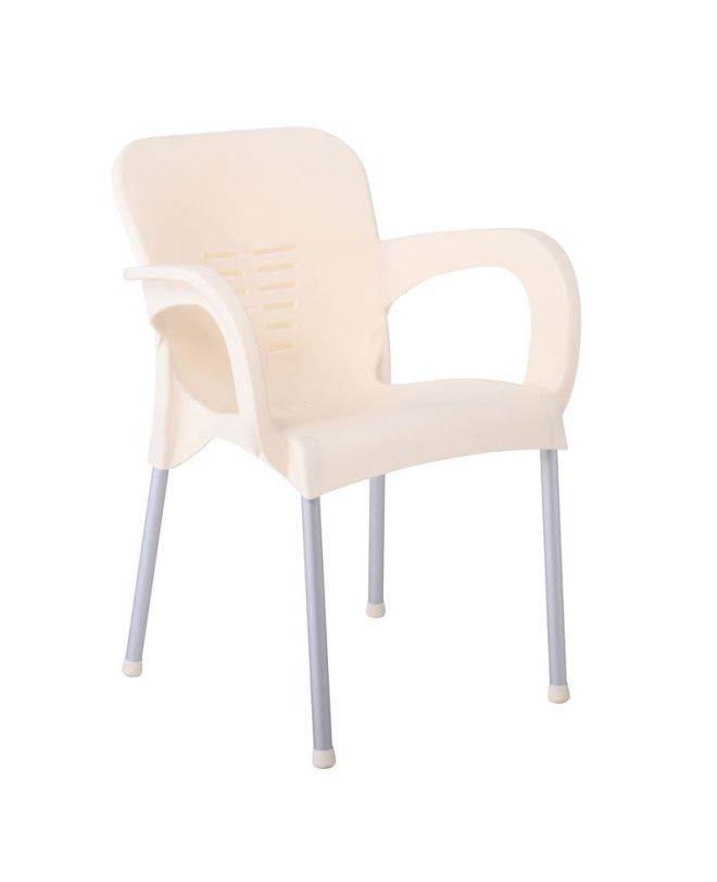 LARA-II Πολυθρόνα Dining Στοιβαζόμενη, ALU Silver, PP Εκρού  60x59x81cm