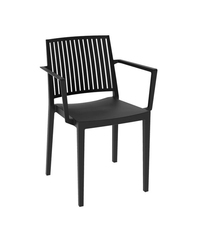 CARMEN Πολυθρόνα Τραπεζαρίας Κήπου Στοιβαζόμενη, PP - UV Protection, Απόχρωση Μαύρο  58x55x82cm