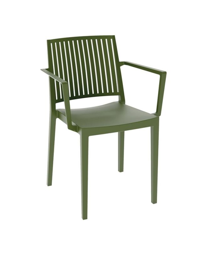 CARMEN Πολυθρόνα Τραπεζαρίας Κήπου Στοιβαζόμενη, PP - UV Protection, Απόχρωση Λαδί  58x55x82cm