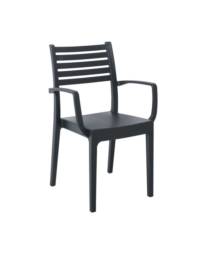 OLIMPIA Πολυθρόνα Τραπεζαρίας Κήπου Στοιβαζόμενη, PP - UV Protection, Απόχρωση Ανθρακί  54x52x86cm