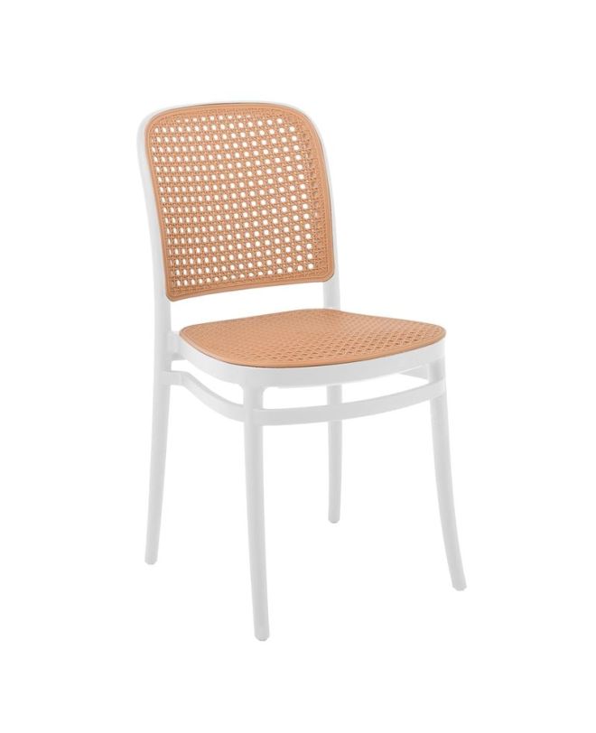 FLORENCE Καρέκλα PP Άσπρο, PP Rattan Μπεζ, Στοιβαζόμενη  41x41x83cm