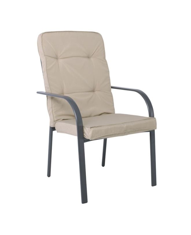 ASTOR Πολυθρόνα Κήπου - Βεράντας, Μέταλλο Βαφή Ανθρακί, Μαξιλάρι Μπεζ  60x77x104cm
