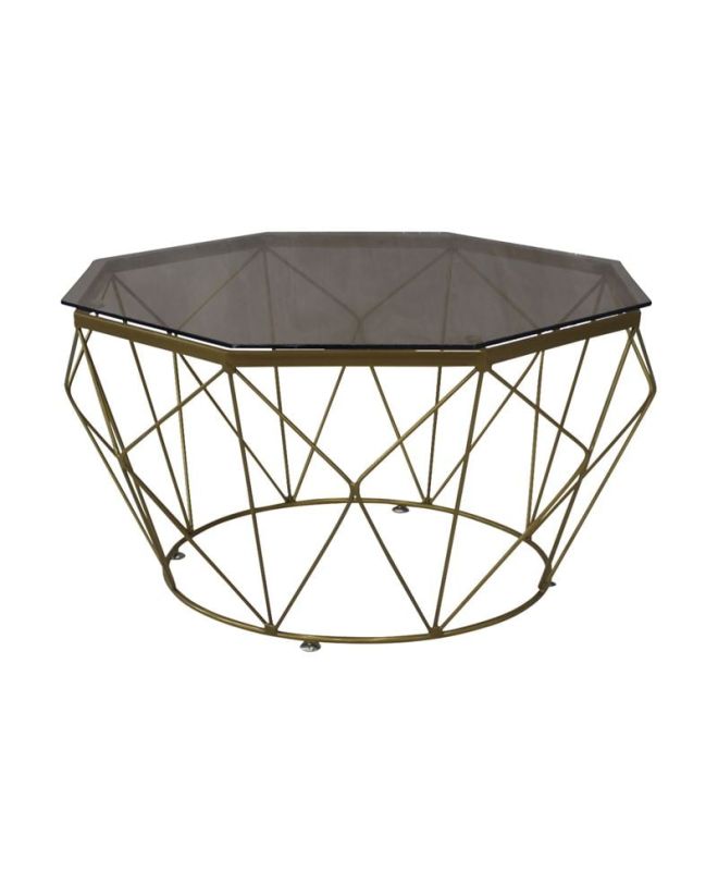 GRID Τραπεζάκι Σαλονιού Οκτάγωνο, Μέταλλο Βαφή Χρυσό Γυαλί Tee Colour Tempered  Φ87cm/H.44cm(Top Φ80cm)