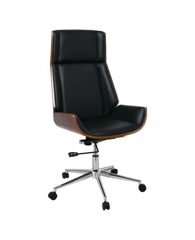 BF9850 Πολυθρόνα Γραφείου Διευθυντή, Μέταλλο Χρώμιο Καρυδί - Pu Μαύρο  65x66x112/120cm