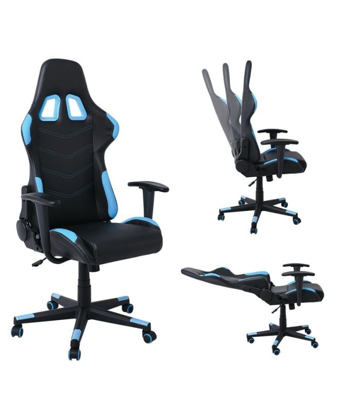 BF9150 Gaming Πολυθρόνα Γραφείου, Ανάκλιση Πλάτης έως 90°, Pu Μαύρο - Μπλε  67x69x124/134cm