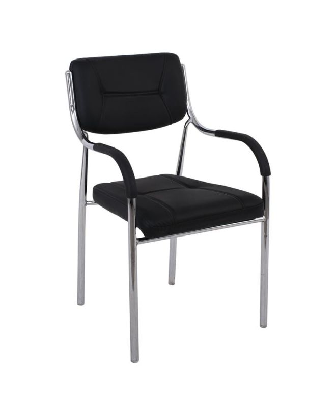 ALPHA Πολυθρόνα Γραφείου Επισκέπτη, Χρώμιο, Pu Μαύρο  52x58x87cm