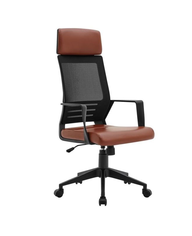 BF2500 Πολυθρόνα Γραφείου Διευθυντή Mesh Μαύρο - Pu Καφέ  58x62x116/126cm