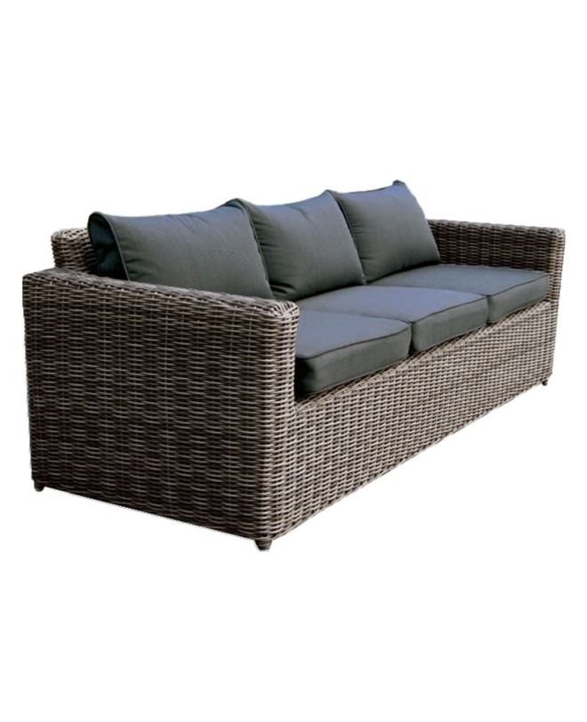 ARIZONA 3Θέσιος Καναπές Κήπου ALU, 4mm Half-Round Wicker Grey Brown, Μαξιλάρια Ανθρακί  195x77x73cm