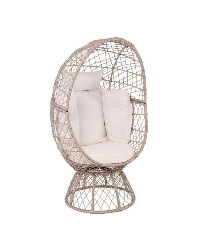 CROWN Πολυθρόνα Egg, Wicker Μπεζ, Μαξιλάρι Άσπρο  78x73x142cm