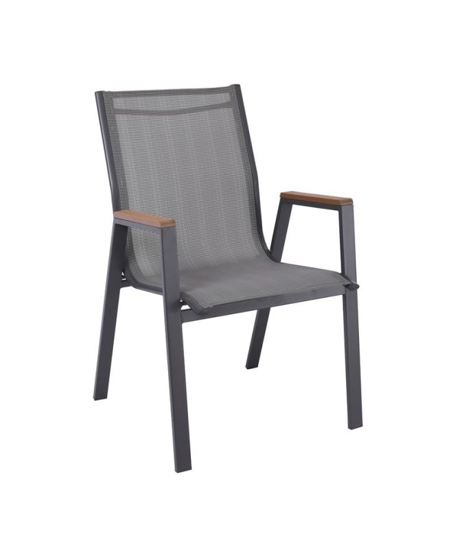 VIRNA Πολυθρόνα Κήπου Βεράντας, Μέταλλο Βαφή Ανθρακί Textilene Γκρι,Polywood Φυσικό  61x56x90cm