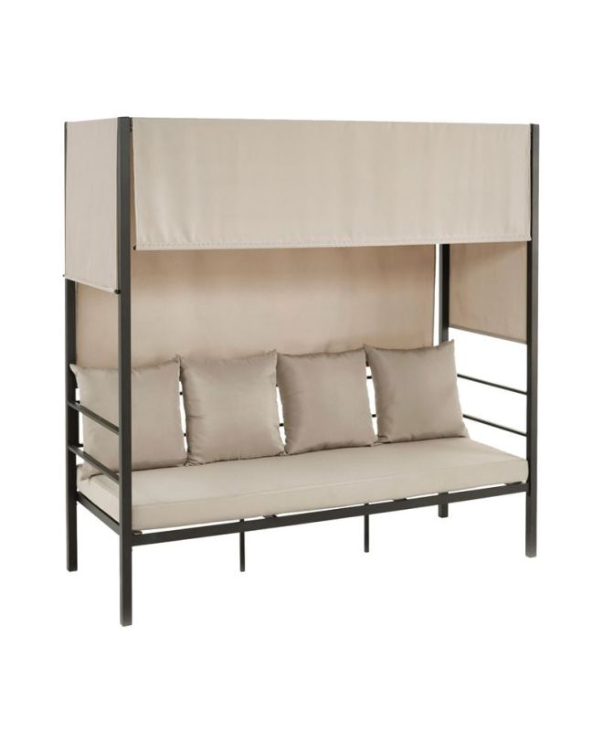 SKY Καναπές - Κρεβάτι Κήπου Εξωτερικού Χώρου, Μέταλλο Βαφή Ανθρακί, Ύφασμα Εκρού  200x80x200cm