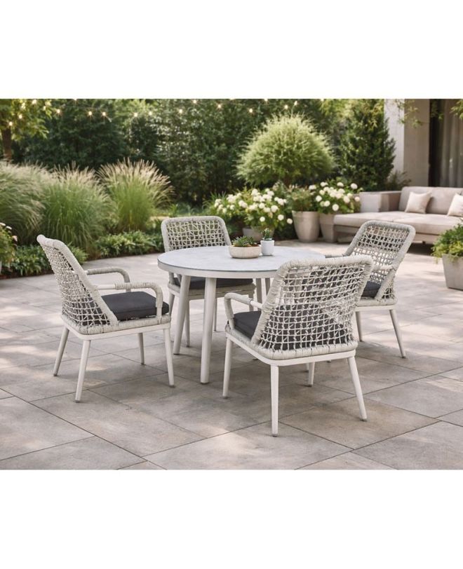 CENTRAL Set Τραπεζαρία Κήπου ALU & Rope Grey-Μαξιλ.Ανθρακί: Τραπέζι Φ100cm + 4 Πολυθρόνες  Table:Φ100x75 Chair:61x65x90cm