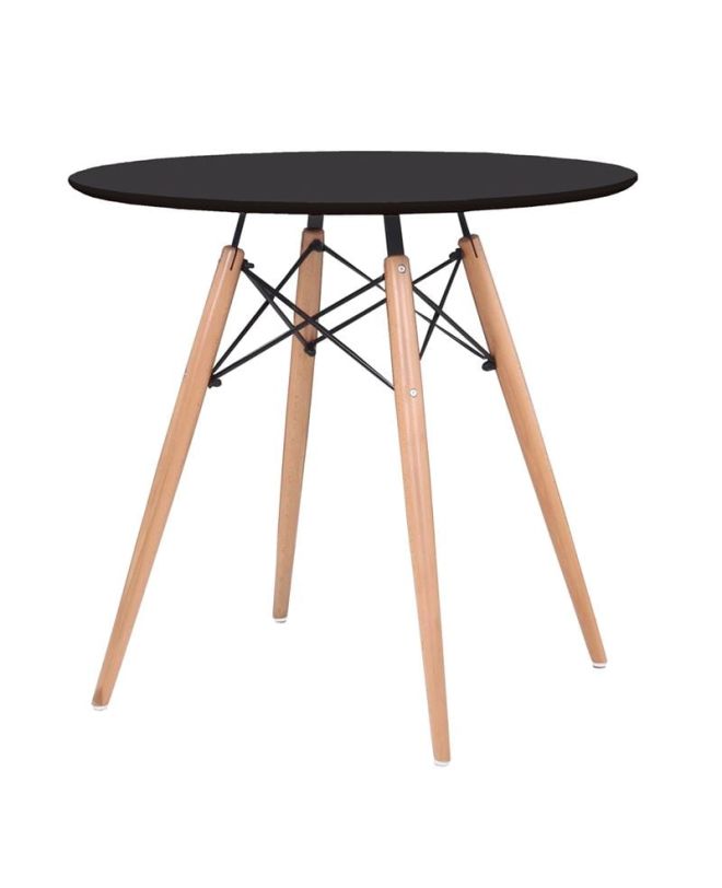 ART Wood Tραπέζι, Πόδια Οξιά Φυσικό, Επιφάνεια MDF Μαύρο  Φ80cm H.74cm