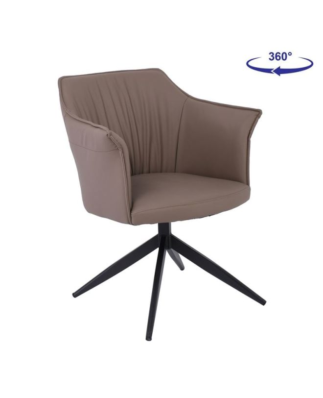 EVELYN Πολυθρόνα Περιστρεφόμενη, Μέταλλο Βαφή Μαύρο, Pu Cappuccino  64x63x80cm