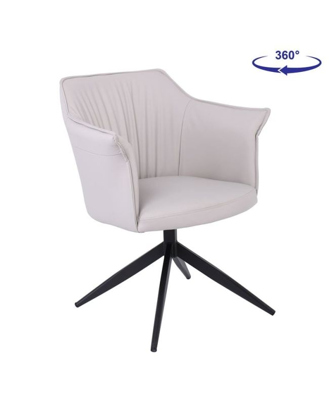 EVELYN Πολυθρόνα Περιστρεφόμενη, Μέταλλο Βαφή Μαύρο, Pu Γκρι-Μπεζ  64x63x80cm