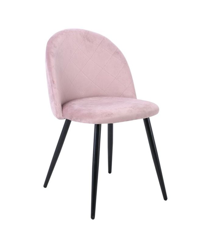 BELLA Καρέκλα Τραπεζαρίας, Μέταλλο Βαφή Μαύρο, Ύφασμα Velure Απόχρωση Dirty Pink  50x56x80cm
