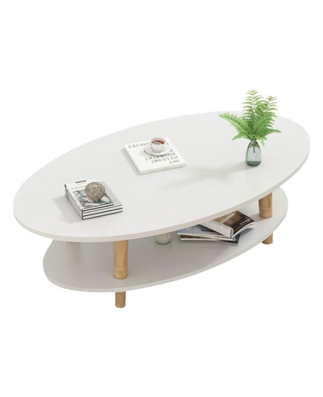 FINE Τραπεζάκι Σαλονιού Καθιστικού με Ράφι, Άσπρο - Φυσικό  100x50x43cm