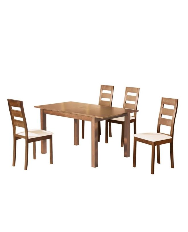 MILLER Set Τραπεζαρία Κουζίνας Ξύλινη: Επεκτεινόμενο Τραπέζι+ 4 Καρέκλ.Aroma Beech-PVC Εκρού  Table120+30x80x74Chair45x52x97