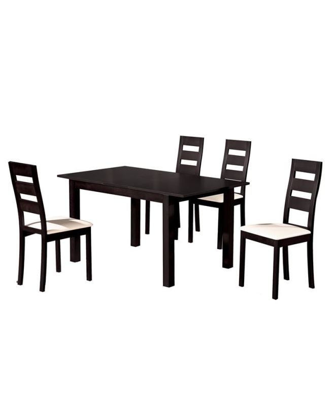 MILLER Set Τραπεζαρία Κουζίνας Ξύλινη Επεκτεινόμενο Τραπέζι + 4 Καρέκλες Σκ.Καρυδί-PVC Εκρού  Table120+30x80x74Chair45x52x97