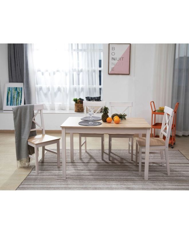 DAILY Set Τραπεζαρία Ξύλινη Σαλονιού - Κουζίνας: Τραπέζι + 4 Καρέκλες / Άσπρο - Φυσικό  Table:118x74x73 Chair:43x48x94