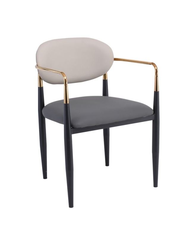 OLIVE Πολυθρόνα Μέταλλο Βαφή Μαύρο-Gold, Pu Ανοιχτό Γκρι-Σκούρο Γκρι  53x53x80cm