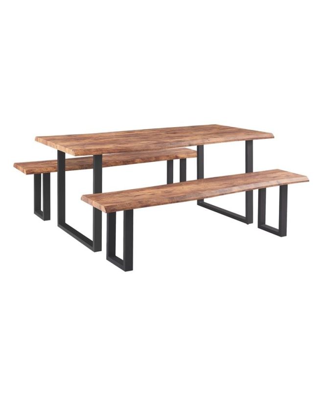 LIZARD 3D PAPER Set: Τραπέζι 180x90cm + 2 Πάγκοι Μέταλλο Βαφή Μαύρο, Dark Acacia  Table180x90x77 Bench:180x40x47