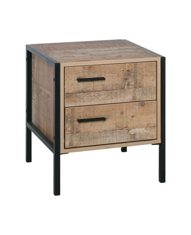 PALLET-W Κομοδίνο με 2 Συρτάρια Μέταλλο Βαφή Μαύρο - Antique Oak  44x40x50cm