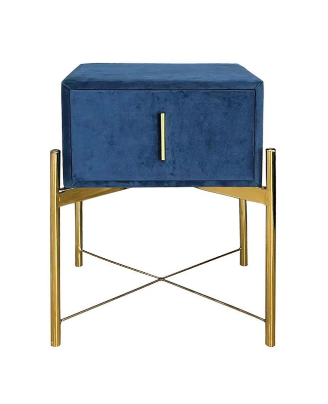 PASSION  Κομοδίνο με 1 Συρτάρι, Ύφασμα Velure Απόχρωση Μπλε  51x40x65cm