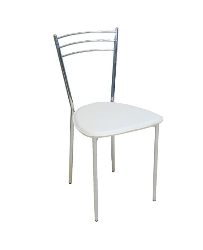 VALETTA Καρέκλα Tραπεζαρίας Κουζίνας Μέταλλο Χρώμιο, PVC Εκρού  40x47x81cm