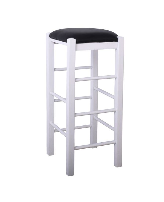 ΤΑΒΕΡΝΑΣ Σκαμπό BAR, Οξιά Βαφή Εμποτισμός Λάκα Άσπρο, Κάθισμα Pu Μαύρο  35x35x81cm