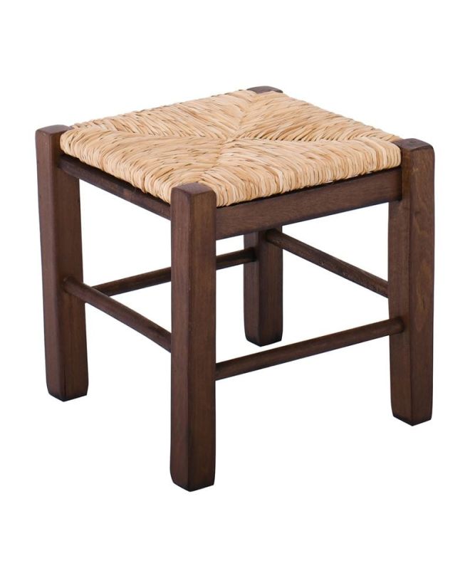 ΤΑΒΕΡΝΑΣ Χαμηλό Σκαμπό Βοηθητικό, Οξιά Εμποτισμού Καρυδί, Κάθισμα Ψάθα  35x35x35cm