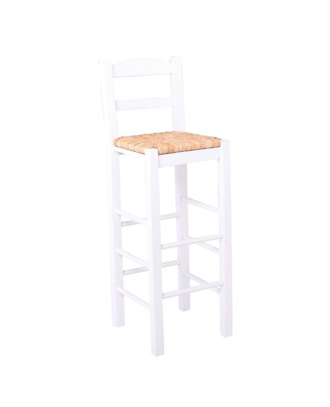 ΣΙΦΝΟΣ Σκαμπό BAR με Πλάτη, Οξιά Εμποτισμός Λάκα Άσπρο, Κάθισμα Ψάθα  36x37x76/107cm