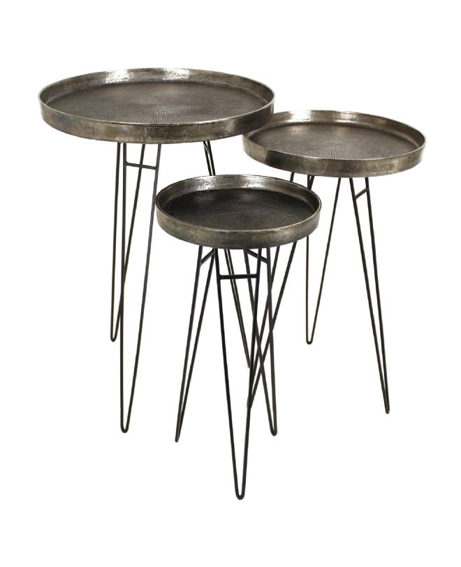 Τραπεζάκι Γκρι Αλουμίνιο 50x50x60cm Σετ 3Τμχ