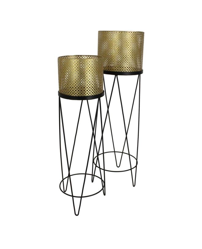 Κηροπήγιο Χρυσό Μέταλλο 34x34x108cm Σετ 2Τμχ